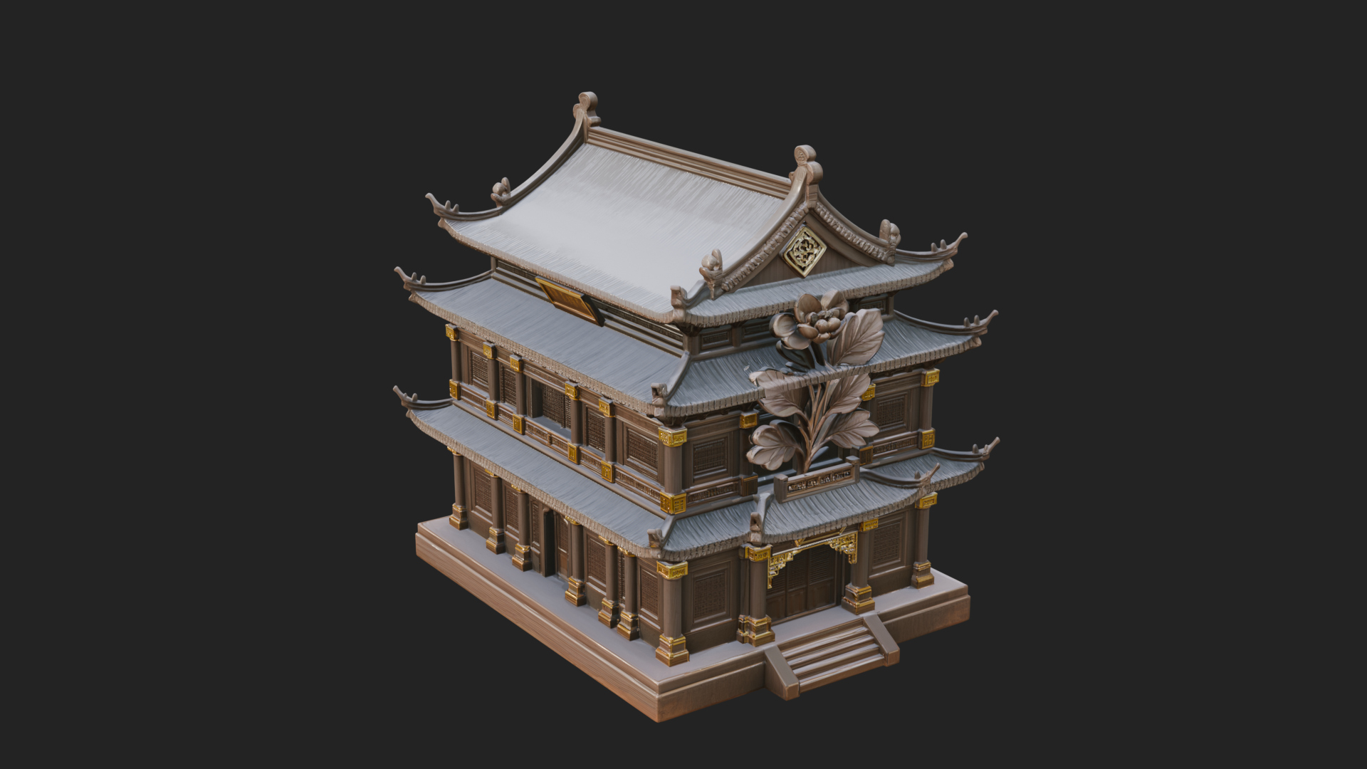 Blossom Carved Manor House Design 3 3D Print Model 3D Model
