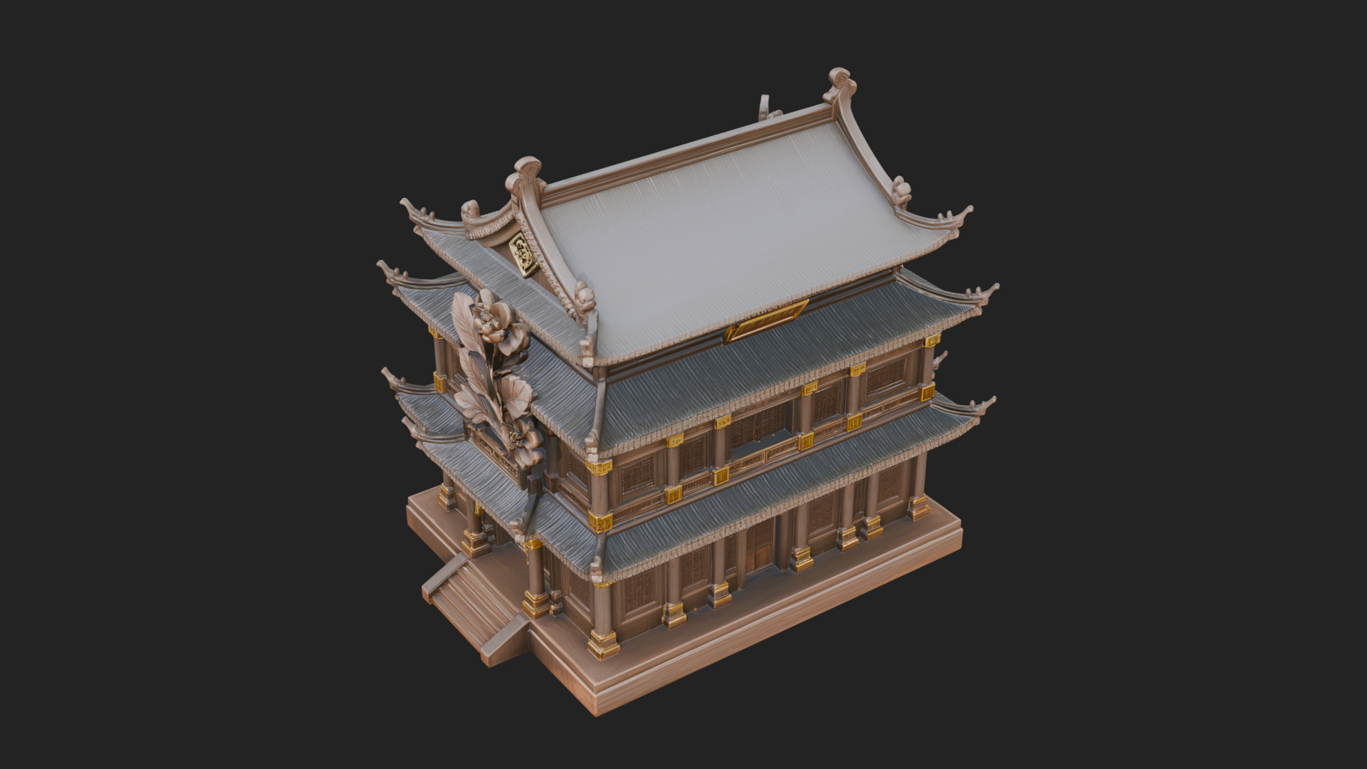 Blossom Carved Manor House Design 3 3D Print Model 3D Model