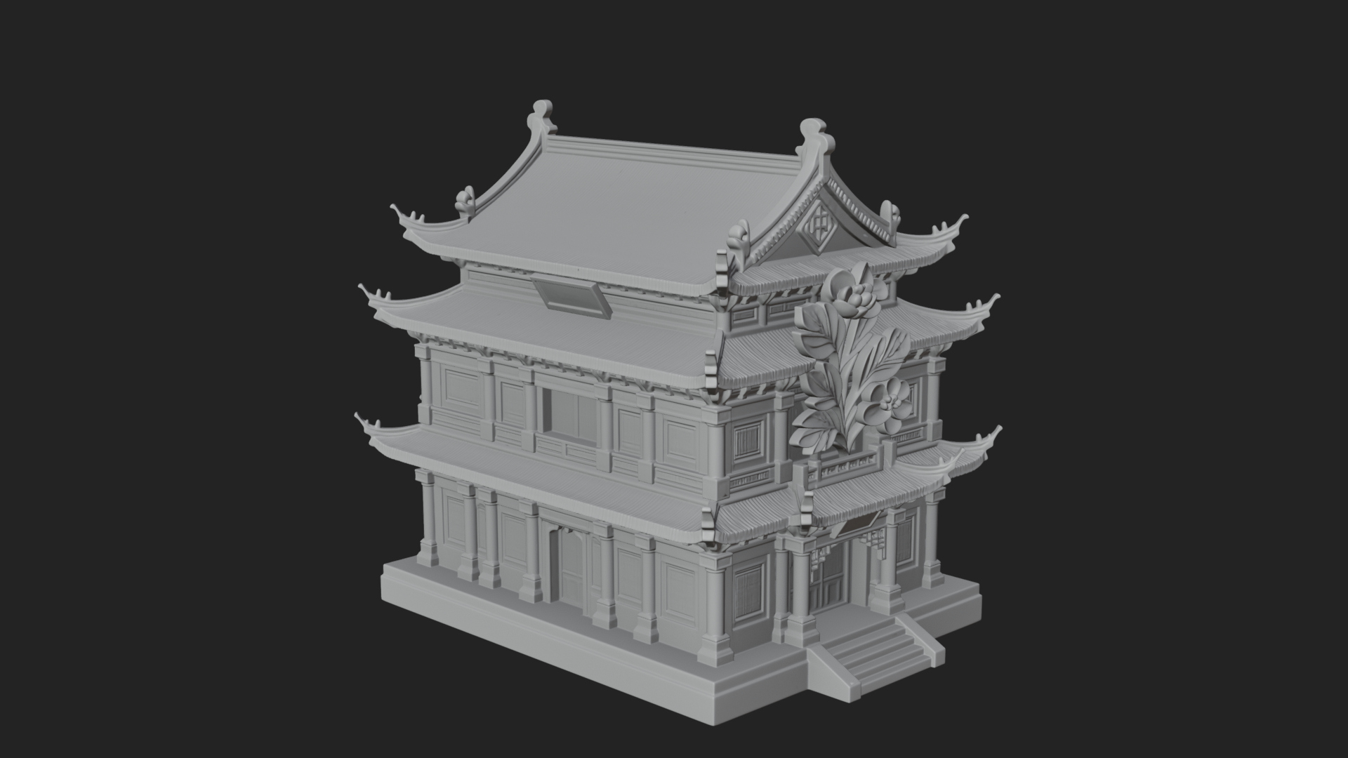 Blossom Carved Manor House Design 3 3D Print Model 3D Model