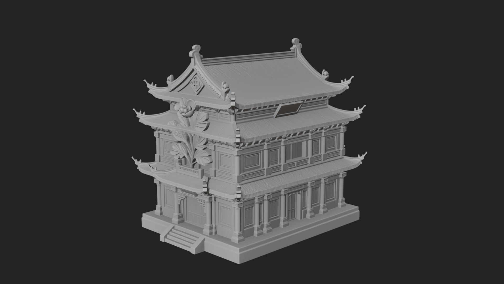 Blossom Carved Manor House Design 3 3D Print Model 3D Model