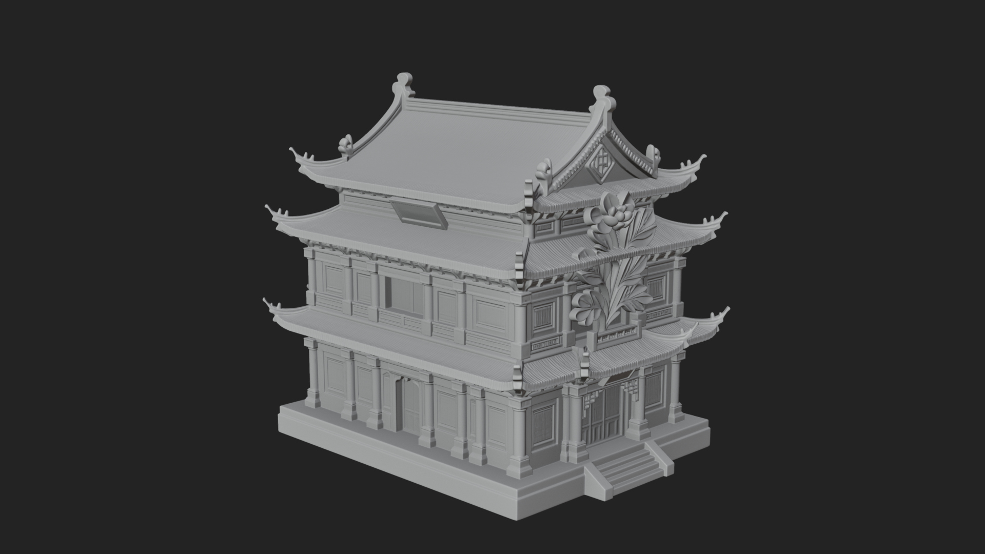 Blossom Carved Manor House Design 3 3D Print Model 3D Model