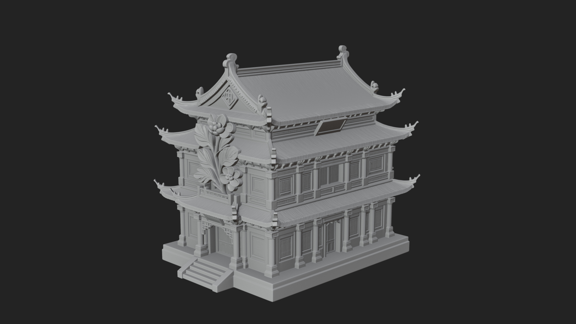Blossom Carved Manor House Design 3 3D Print Model 3D Model