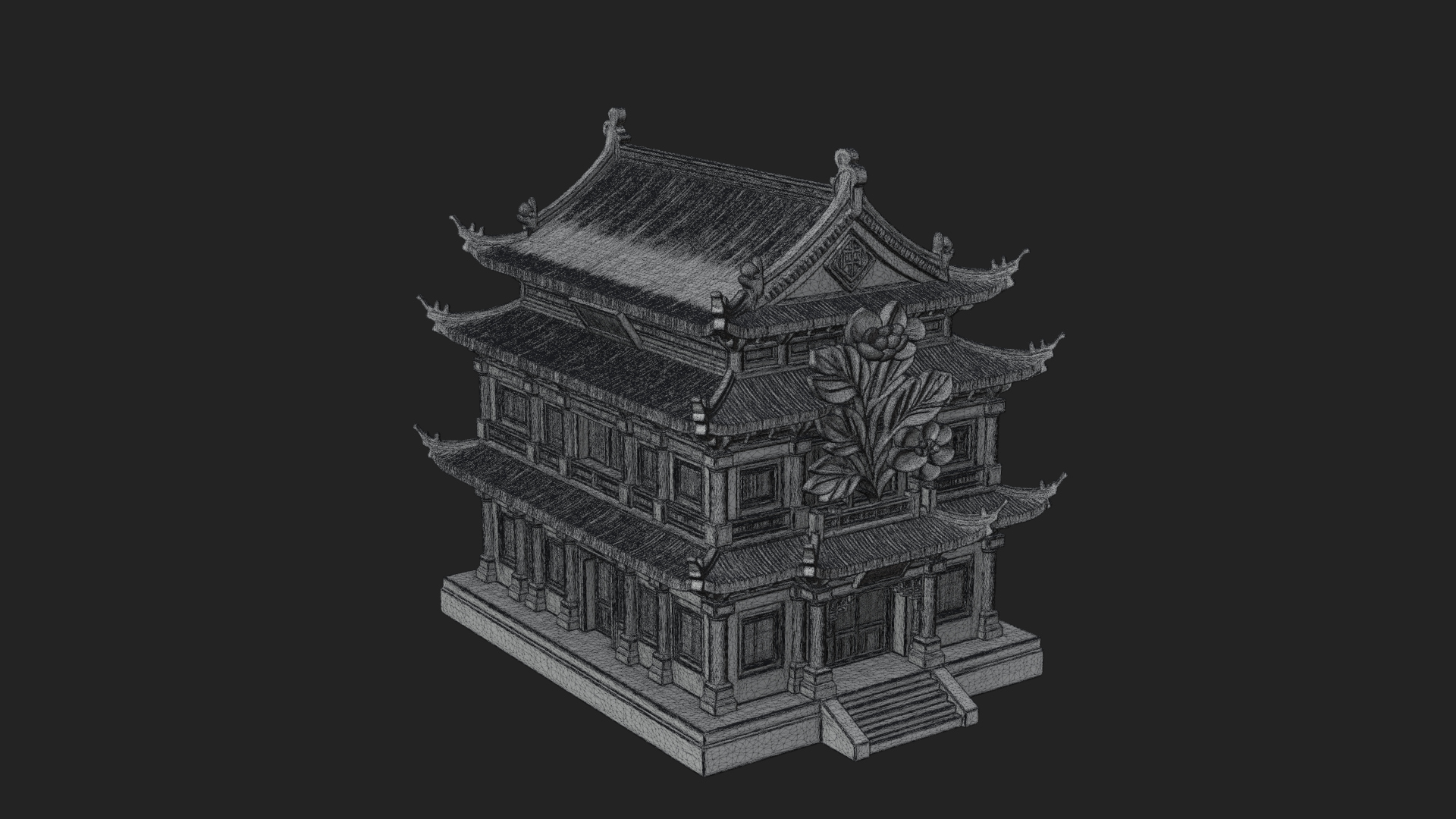 Blossom Carved Manor House Design 3 3D Print Model 3D Model