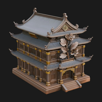 Blossom Carved Manor House Design 3 3D Print Model