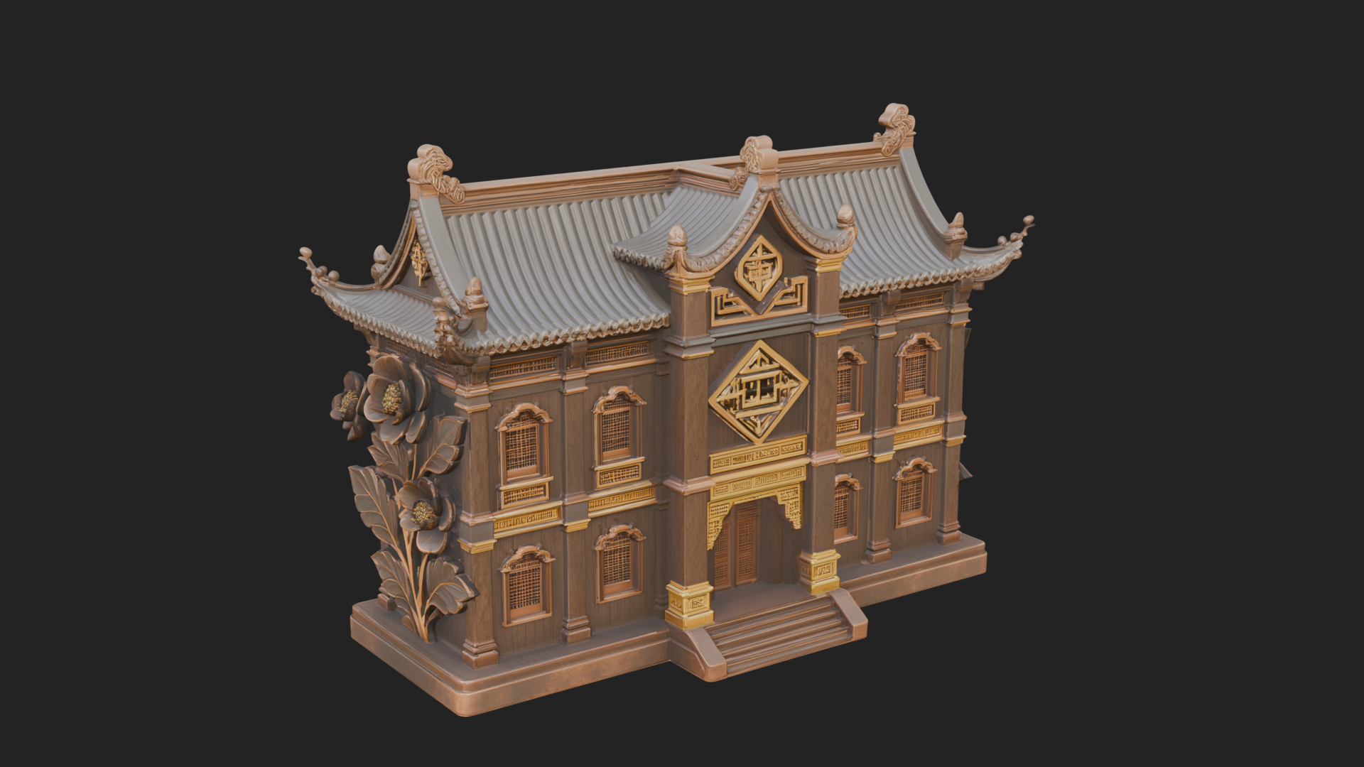 Blossom Carved Manor House Design 4 3D Print Model 3D Model