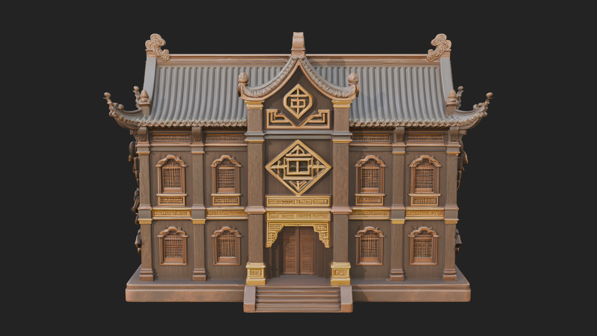 Blossom Carved Manor House Design 4 3D Print Model 3D Model