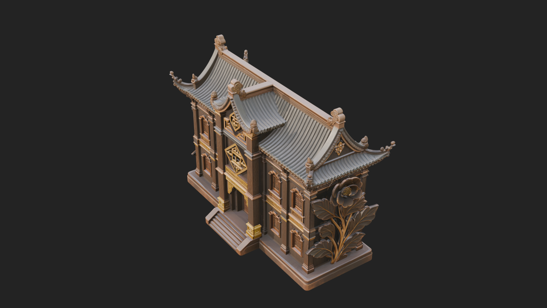 Blossom Carved Manor House Design 4 3D Print Model 3D Model