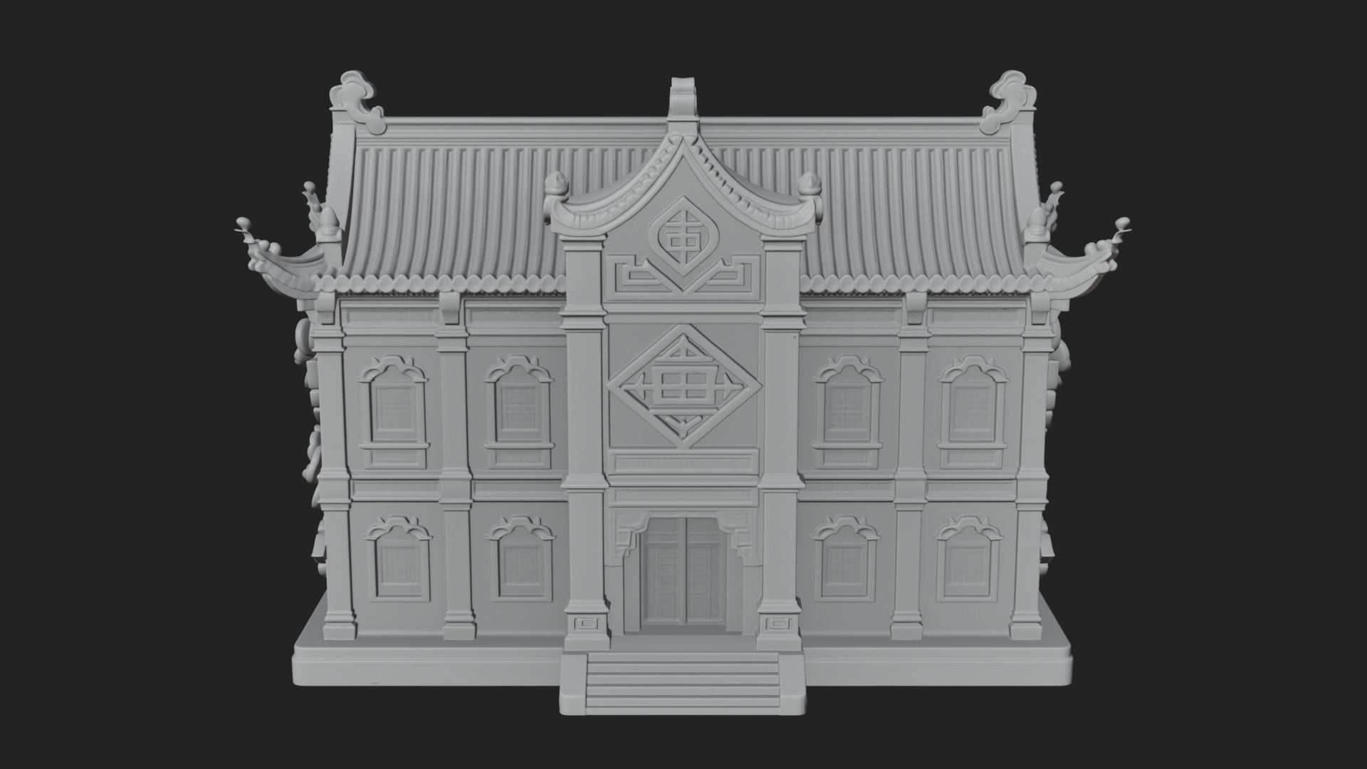 Blossom Carved Manor House Design 4 3D Print Model 3D Model