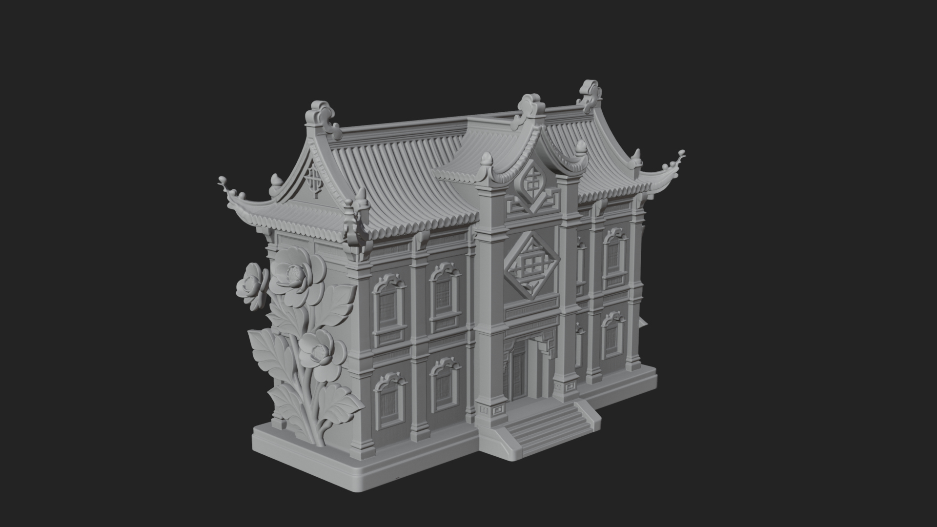 Blossom Carved Manor House Design 4 3D Print Model 3D Model