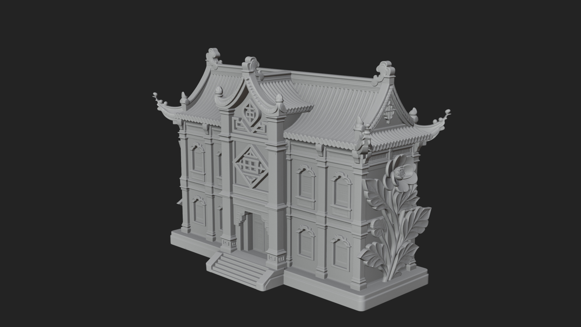 Blossom Carved Manor House Design 4 3D Print Model 3D Model