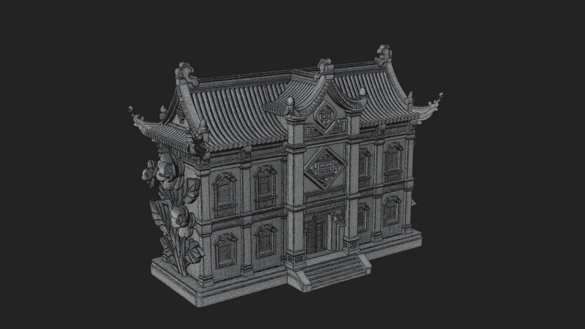 Blossom Carved Manor House Design 4 3D Print Model 3D Model