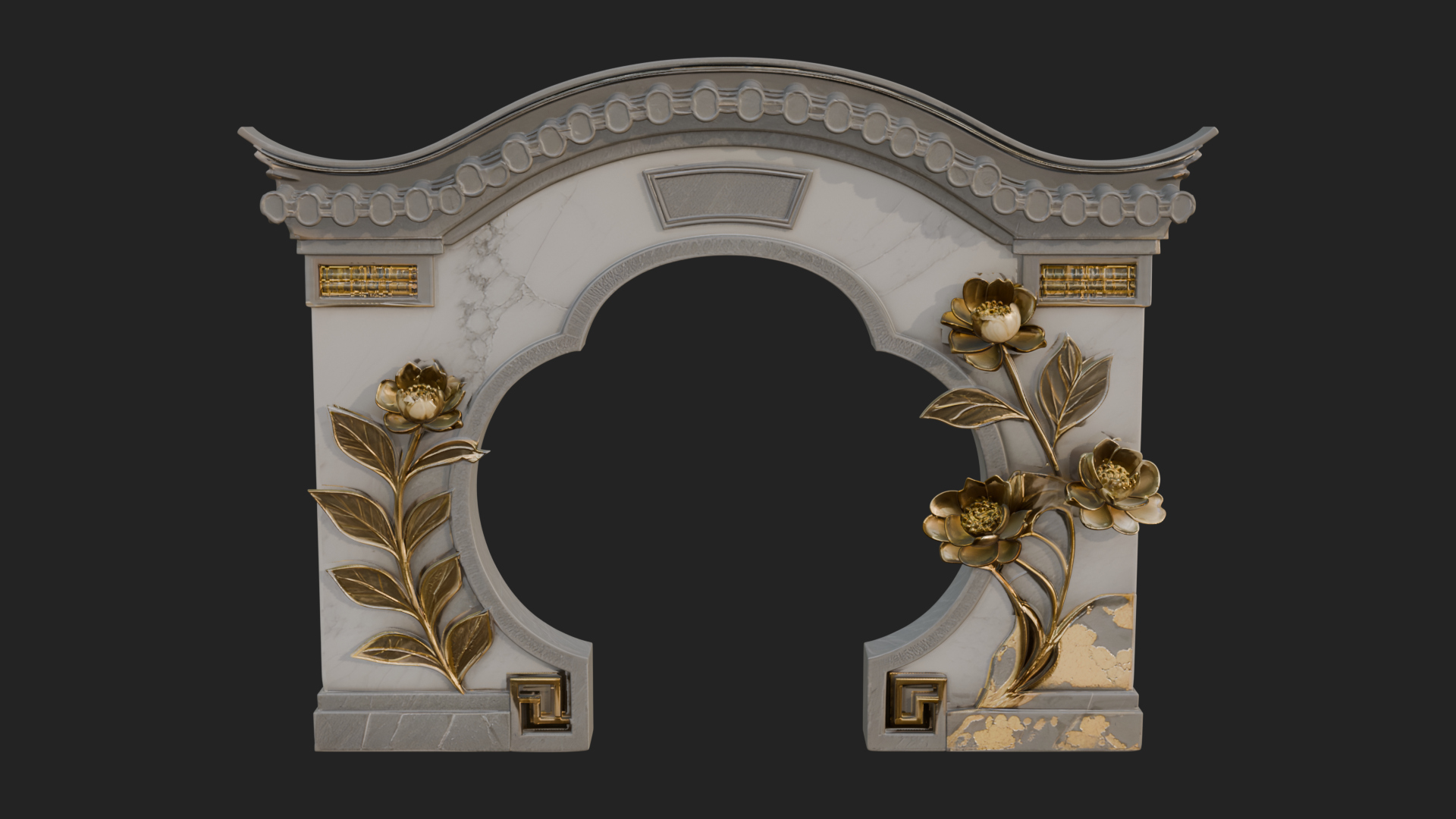 Blossom Carved Stone Arch Design 1 3D Print Model 3D Model