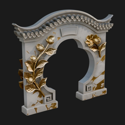 Blossom Carved Stone Arch Design 2 3D Print Model