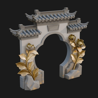 Blossom Carved Stone Arch Design 4 3D Print Model