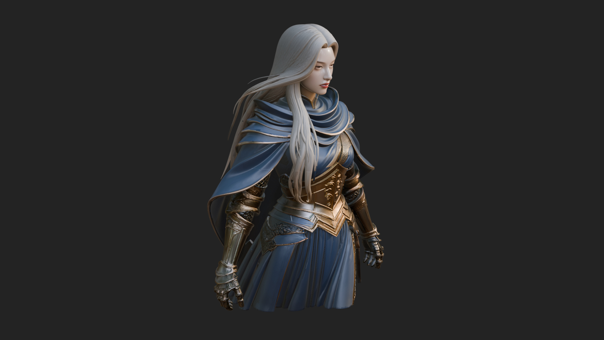 Blue Armor Lady Warrior Statue Design 1 3D Print Model 3D Model