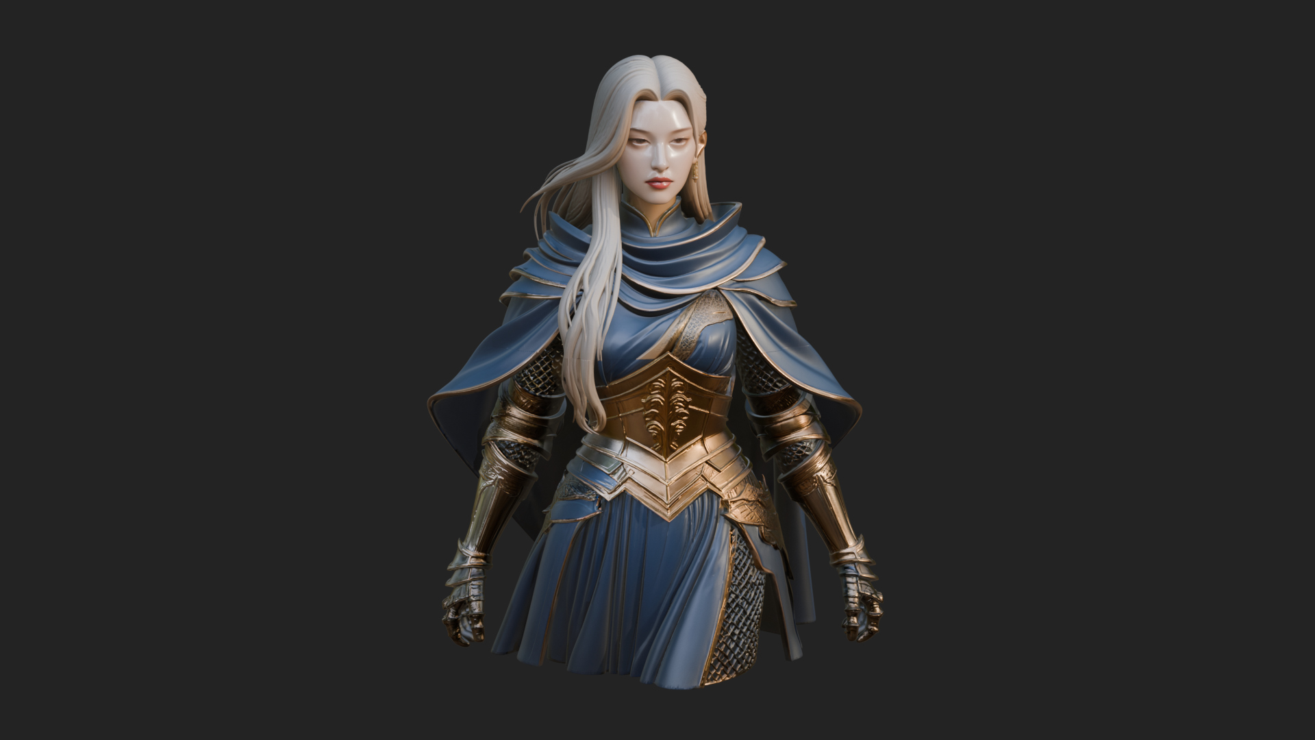 Blue Armor Lady Warrior Statue Design 1 3D Print Model 3D Model