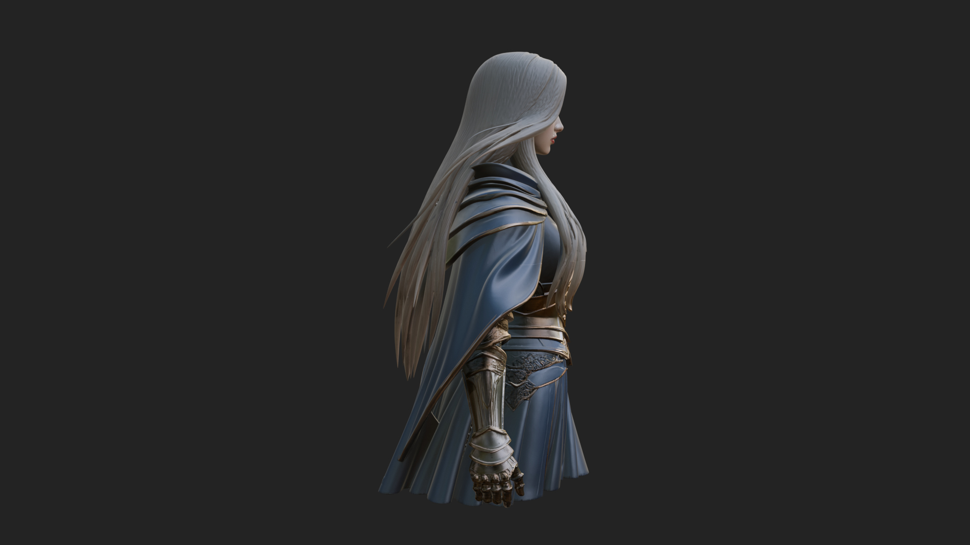 Blue Armor Lady Warrior Statue Design 1 3D Print Model 3D Model