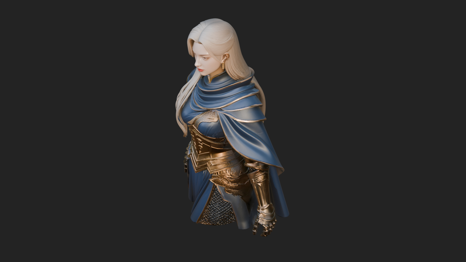 Blue Armor Lady Warrior Statue Design 1 3D Print Model 3D Model