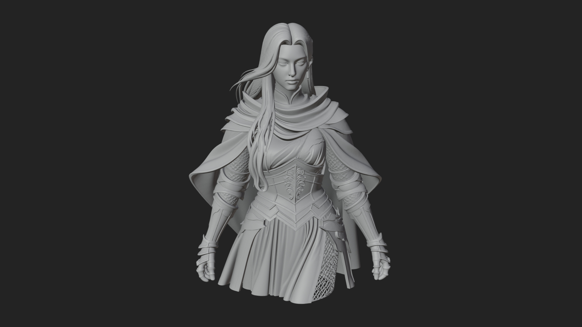 Blue Armor Lady Warrior Statue Design 1 3D Print Model 3D Model