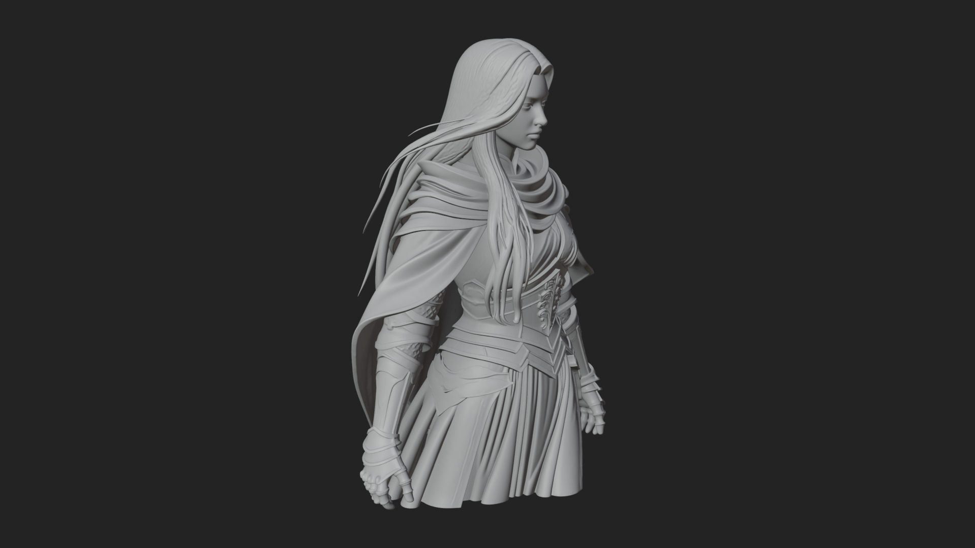 Blue Armor Lady Warrior Statue Design 1 3D Print Model 3D Model