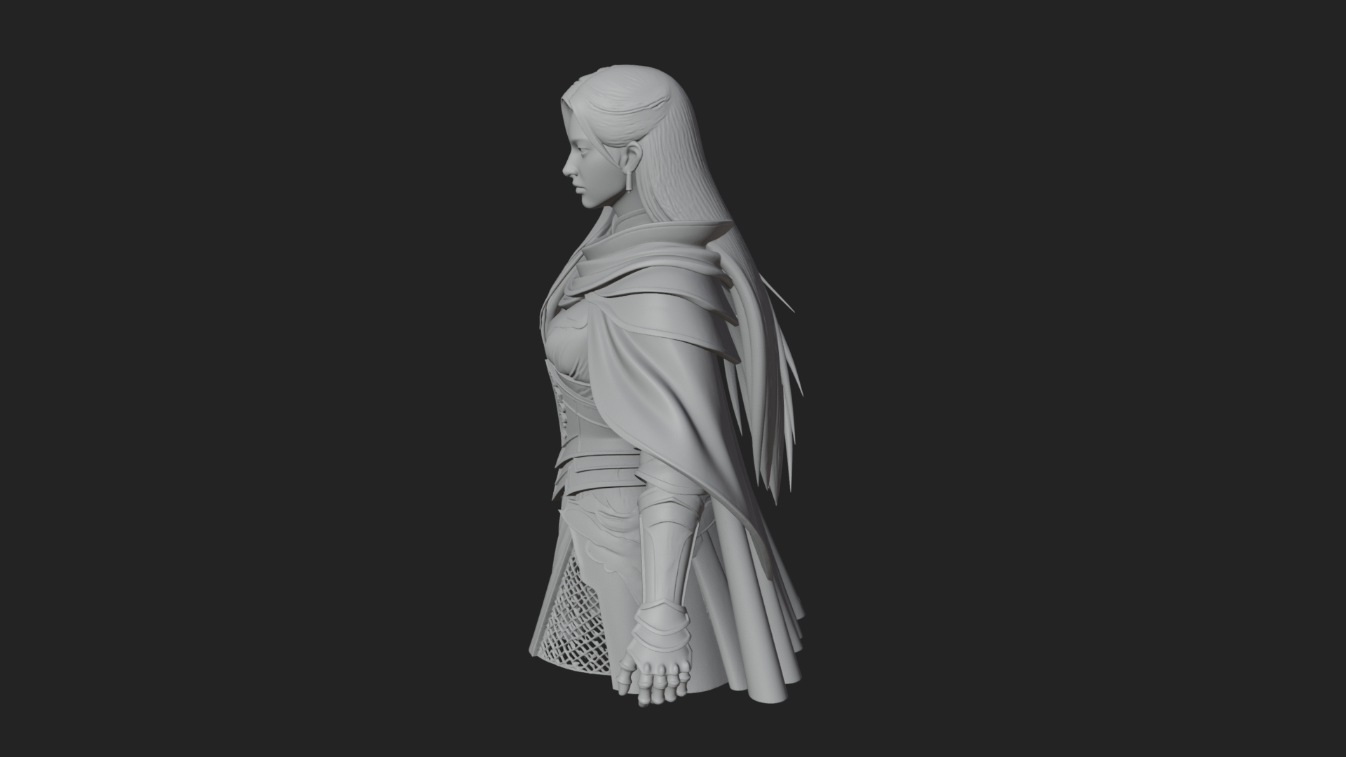 Blue Armor Lady Warrior Statue Design 1 3D Print Model 3D Model