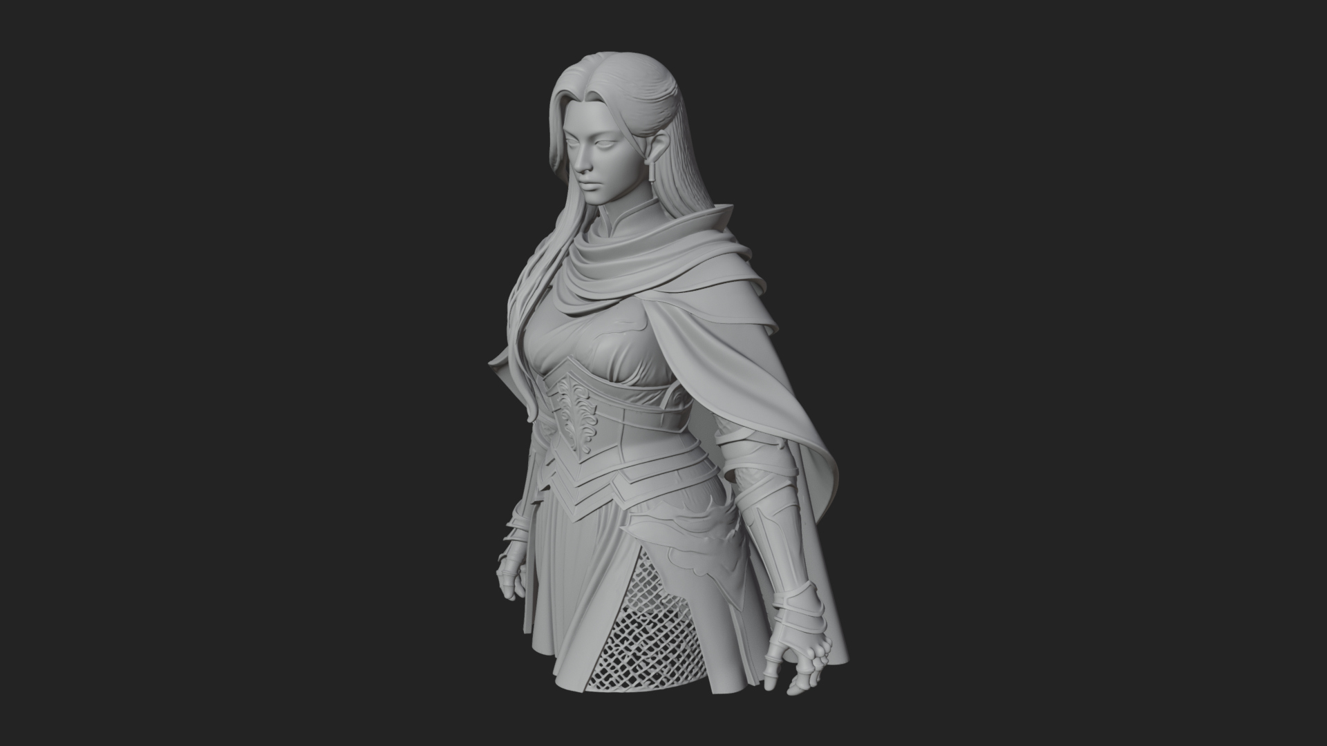 Blue Armor Lady Warrior Statue Design 1 3D Print Model 3D Model