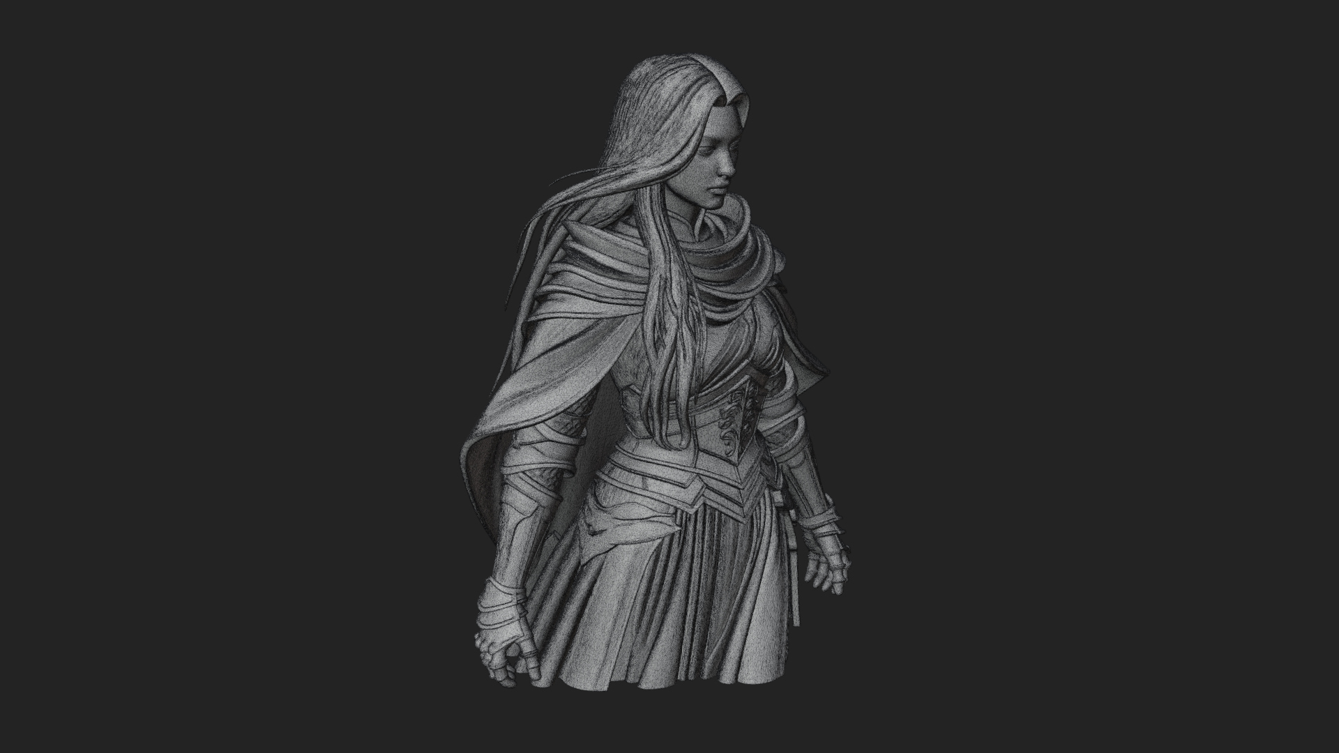 Blue Armor Lady Warrior Statue Design 1 3D Print Model 3D Model