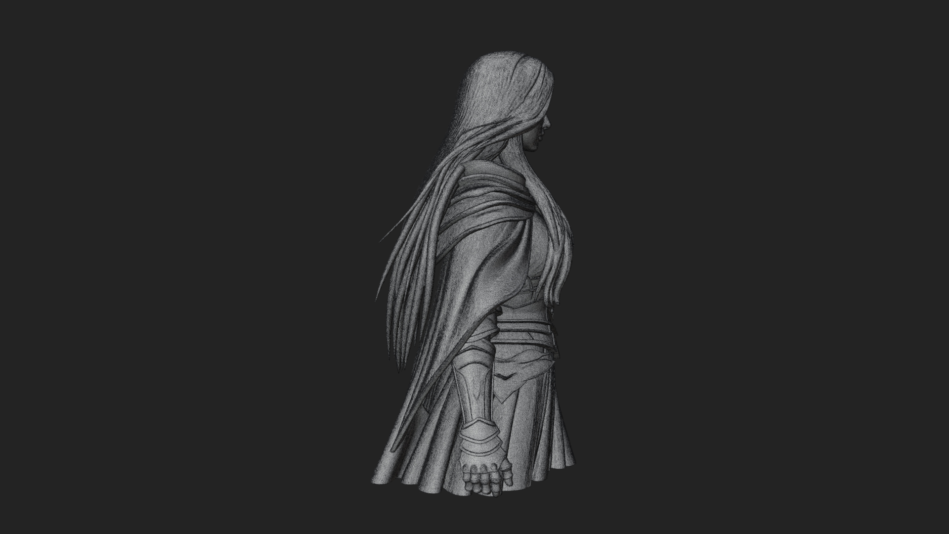 Blue Armor Lady Warrior Statue Design 1 3D Print Model 3D Model