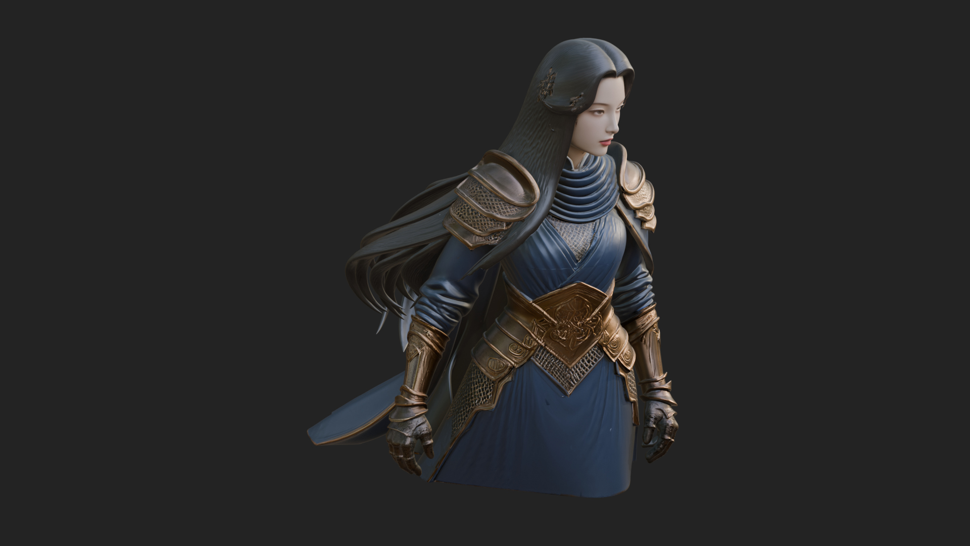 Blue Armor Lady Warrior Statue Design 2 3D Print Model 3D Model