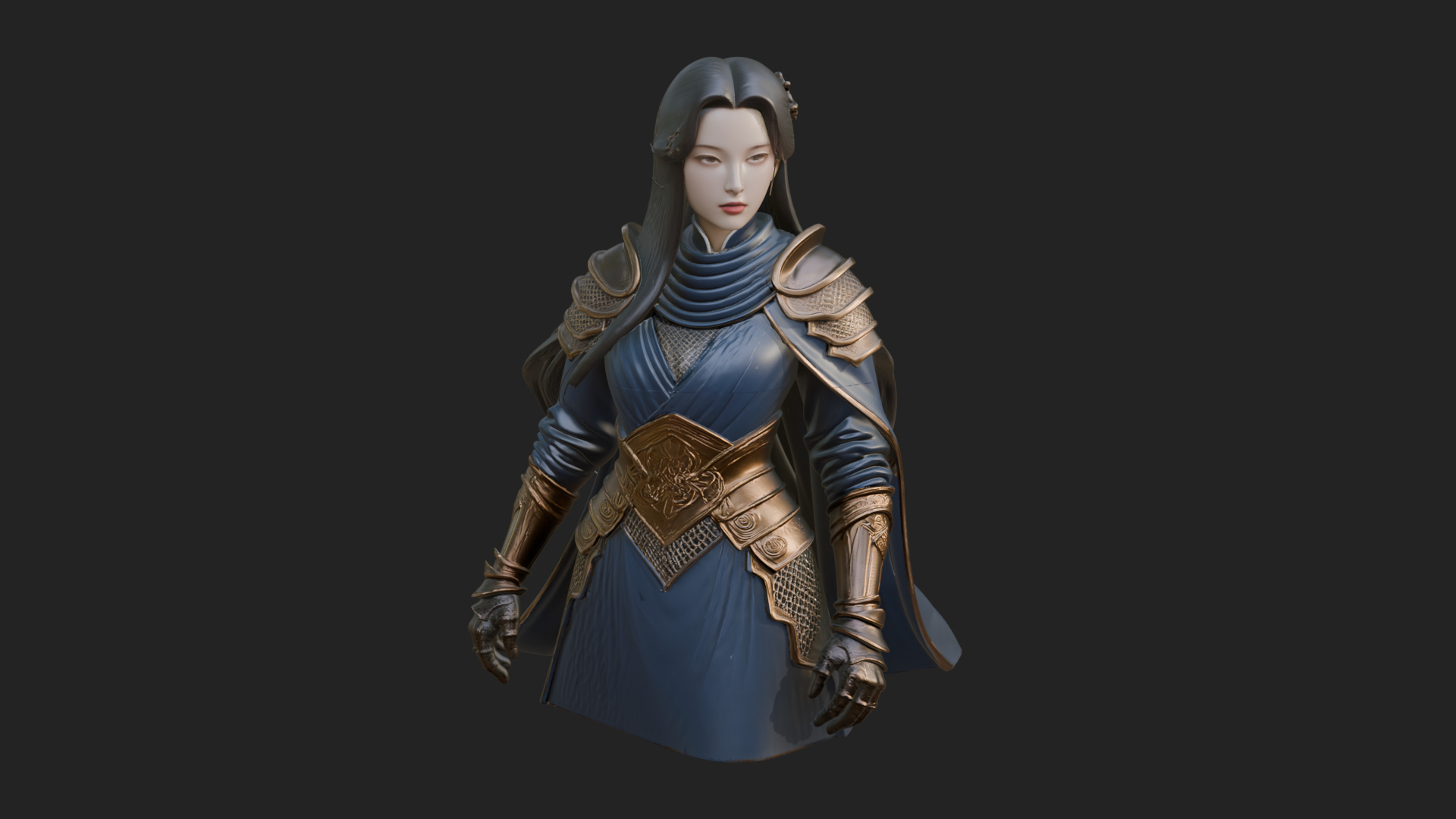 Blue Armor Lady Warrior Statue Design 2 3D Print Model 3D Model