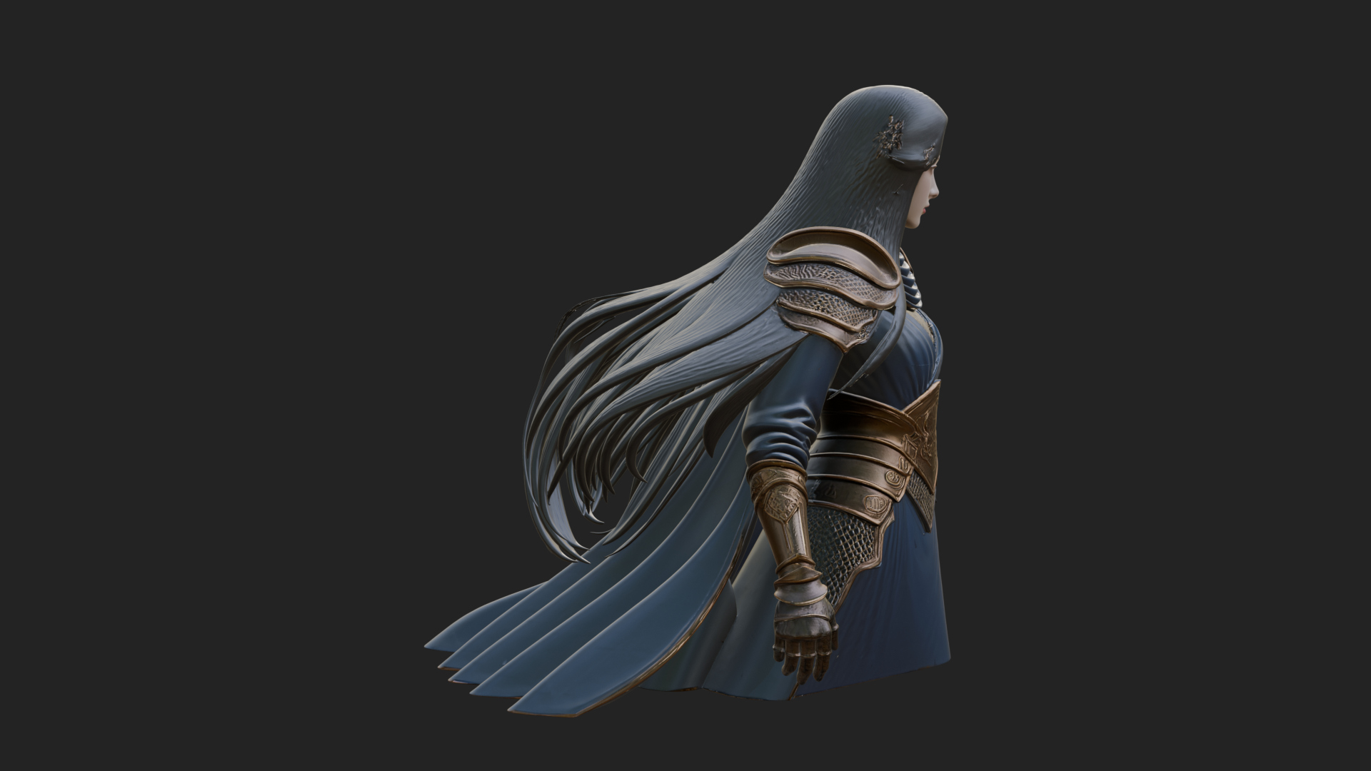 Blue Armor Lady Warrior Statue Design 2 3D Print Model 3D Model