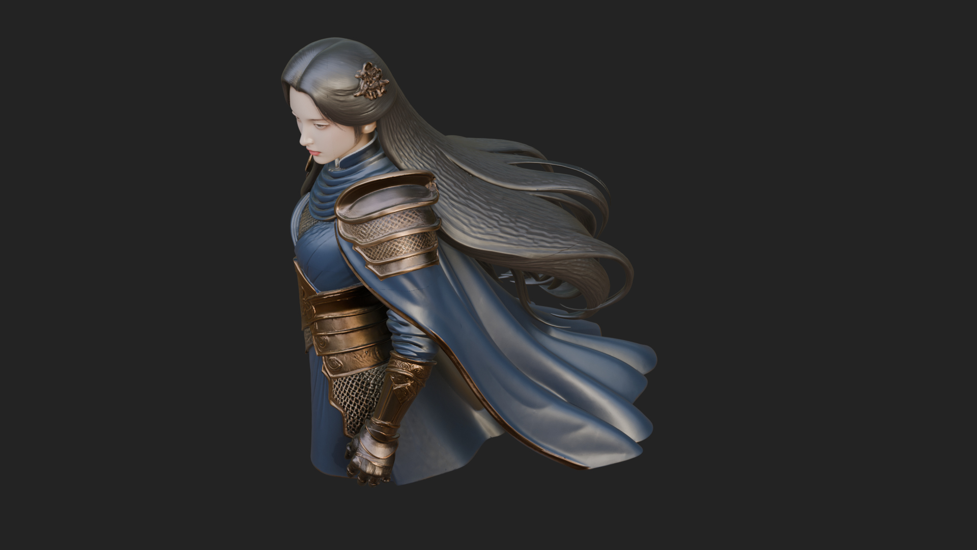 Blue Armor Lady Warrior Statue Design 2 3D Print Model 3D Model