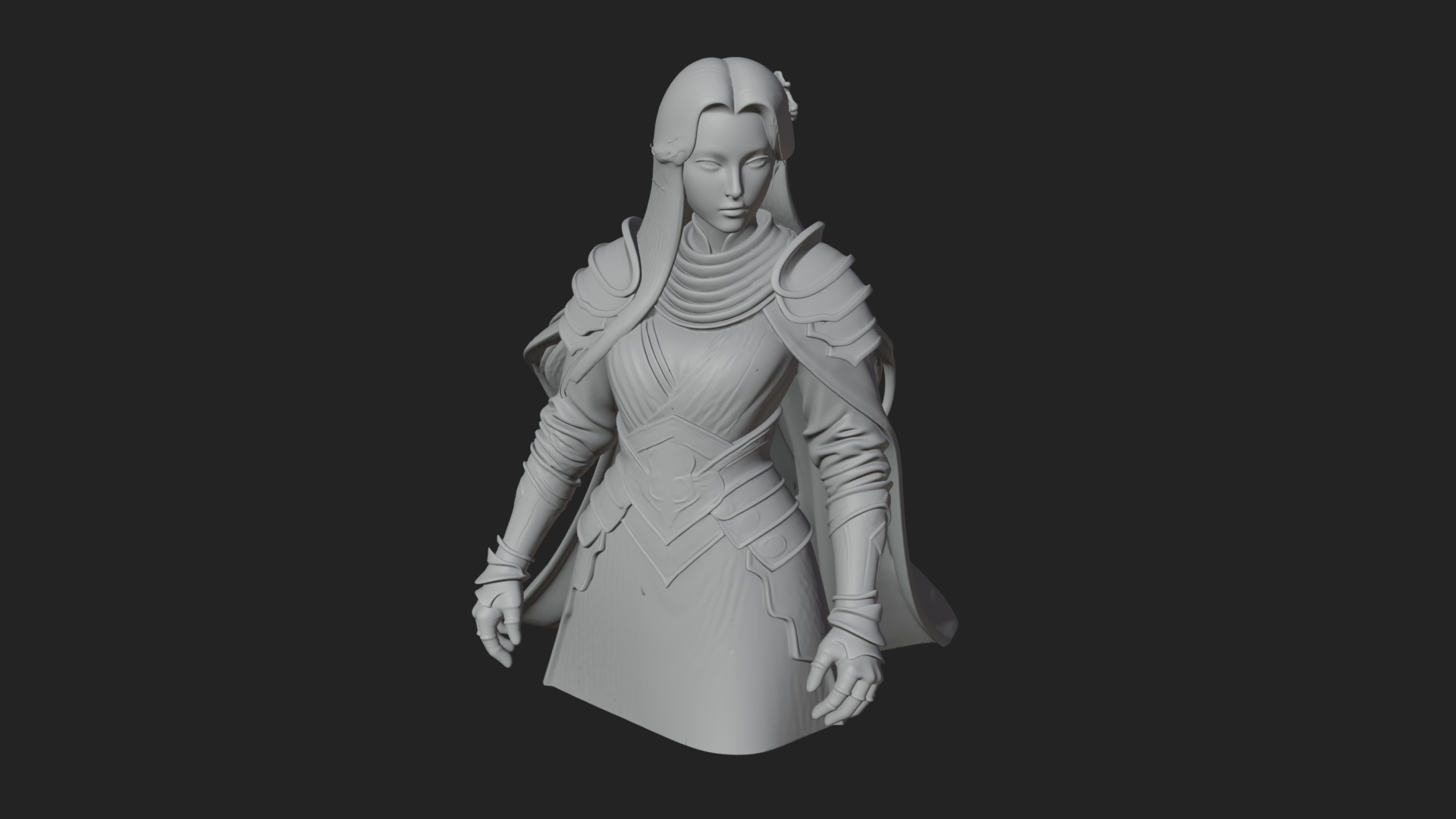 Blue Armor Lady Warrior Statue Design 2 3D Print Model 3D Model