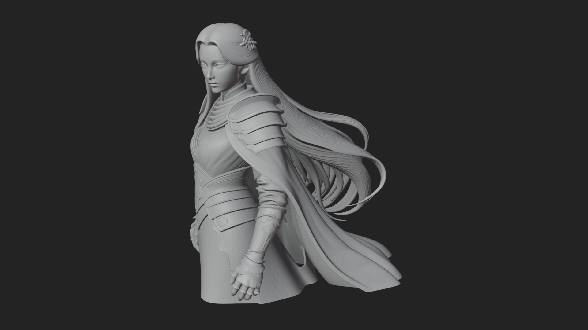 Blue Armor Lady Warrior Statue Design 2 3D Print Model 3D Model