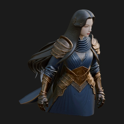 Blue Armor Lady Warrior Statue Design 2 3D Print Model