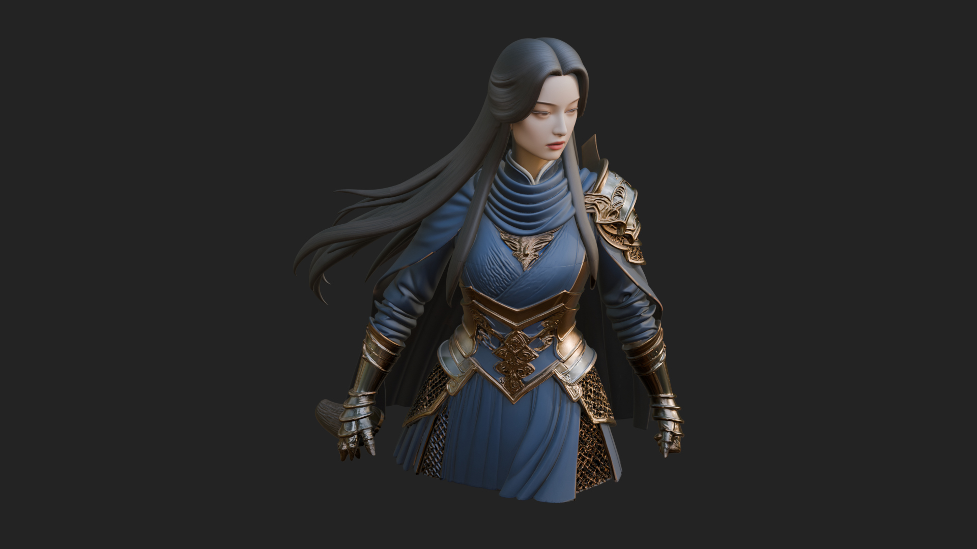 Blue Armor Lady Warrior Statue Design 3 3D Print Model 3D Model