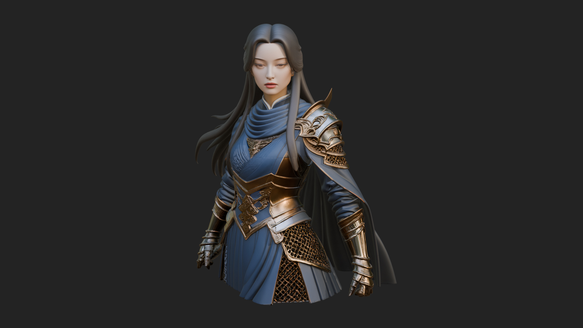 Blue Armor Lady Warrior Statue Design 3 3D Print Model 3D Model