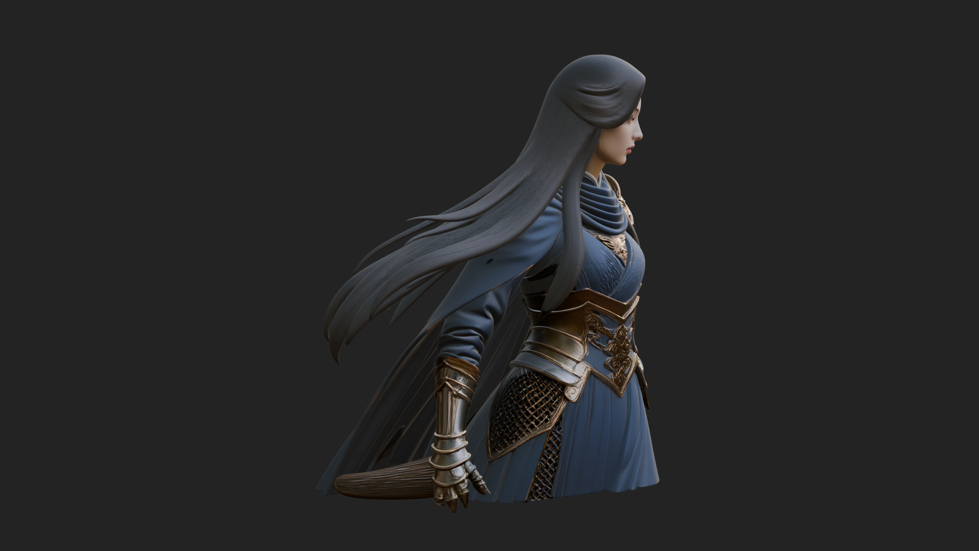 Blue Armor Lady Warrior Statue Design 3 3D Print Model 3D Model