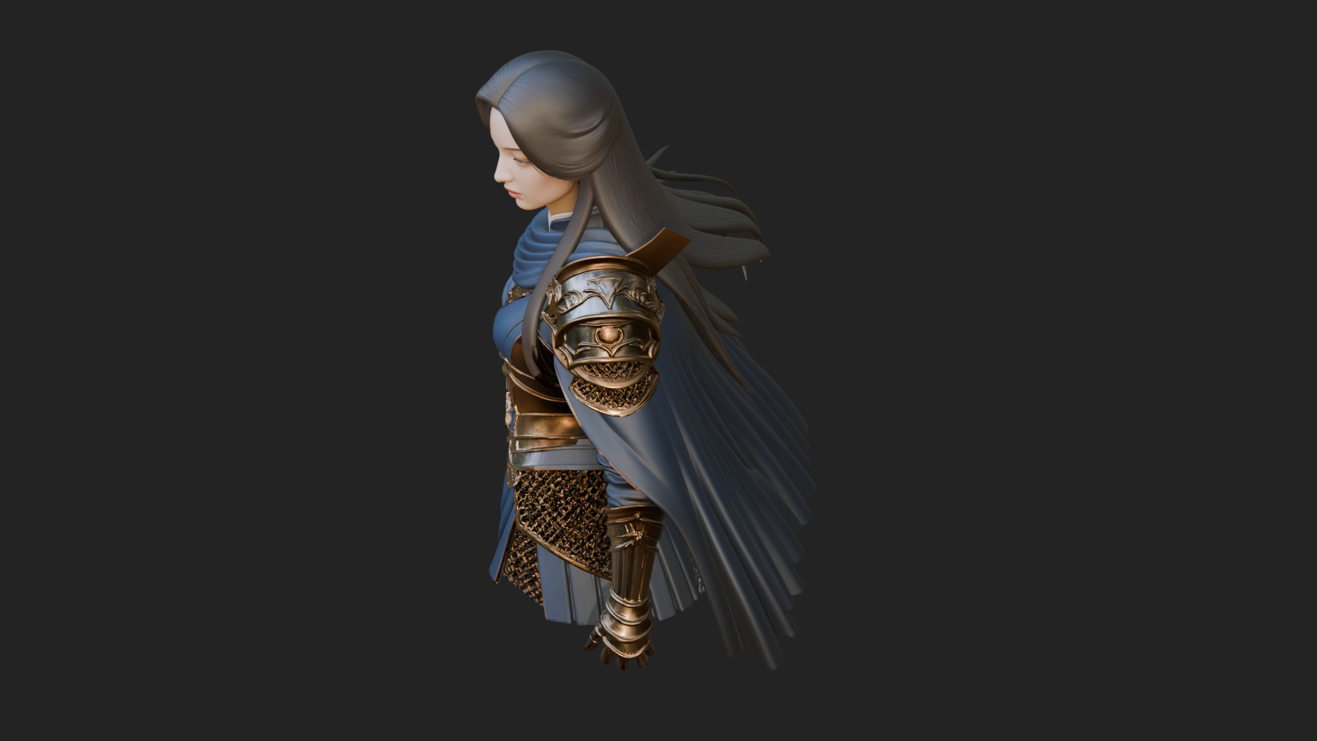 Blue Armor Lady Warrior Statue Design 3 3D Print Model 3D Model