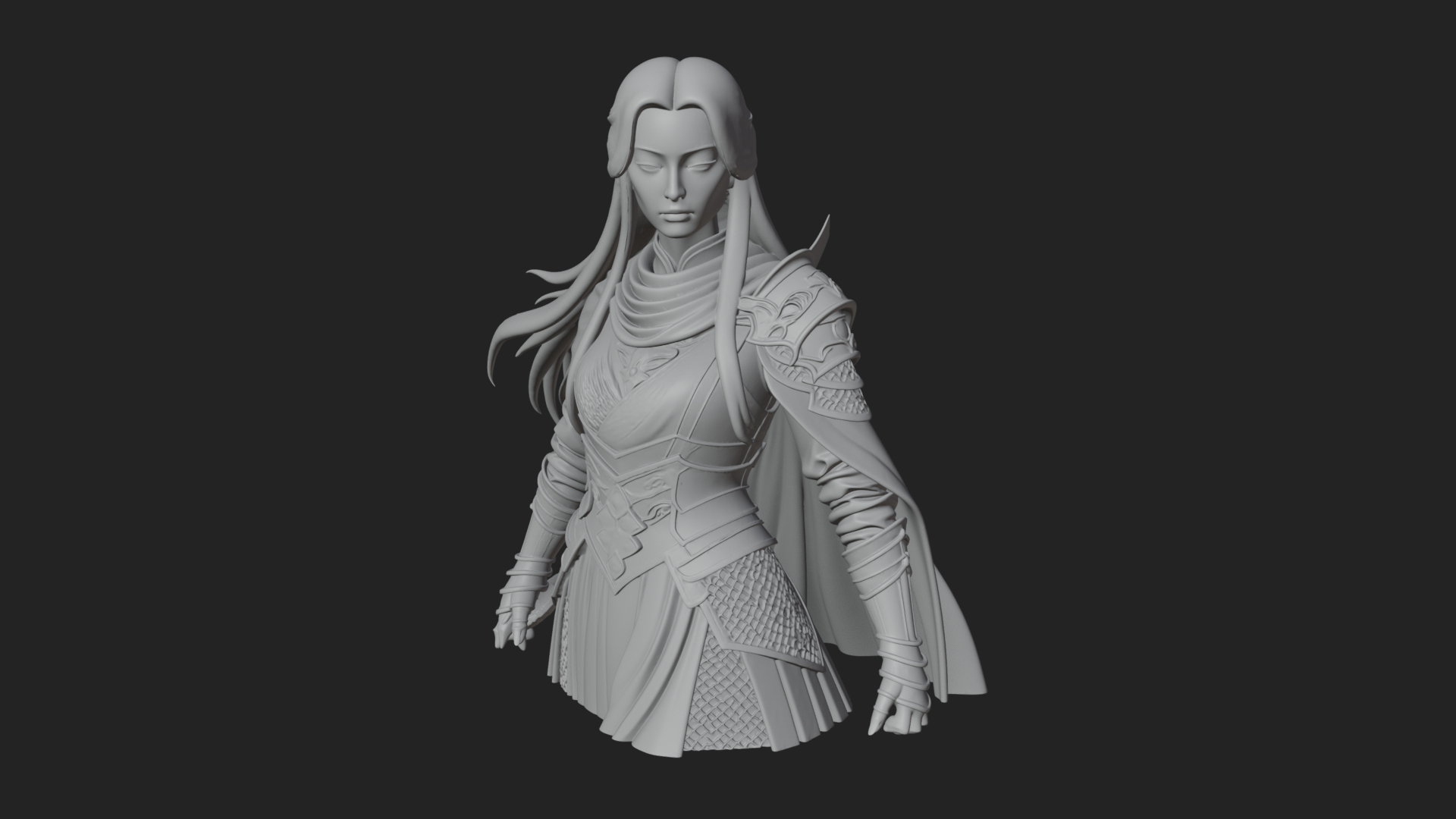Blue Armor Lady Warrior Statue Design 3 3D Print Model 3D Model