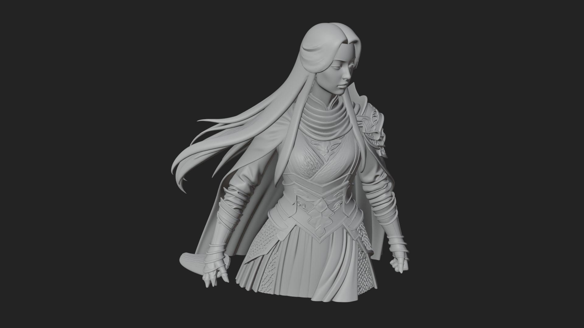 Blue Armor Lady Warrior Statue Design 3 3D Print Model 3D Model