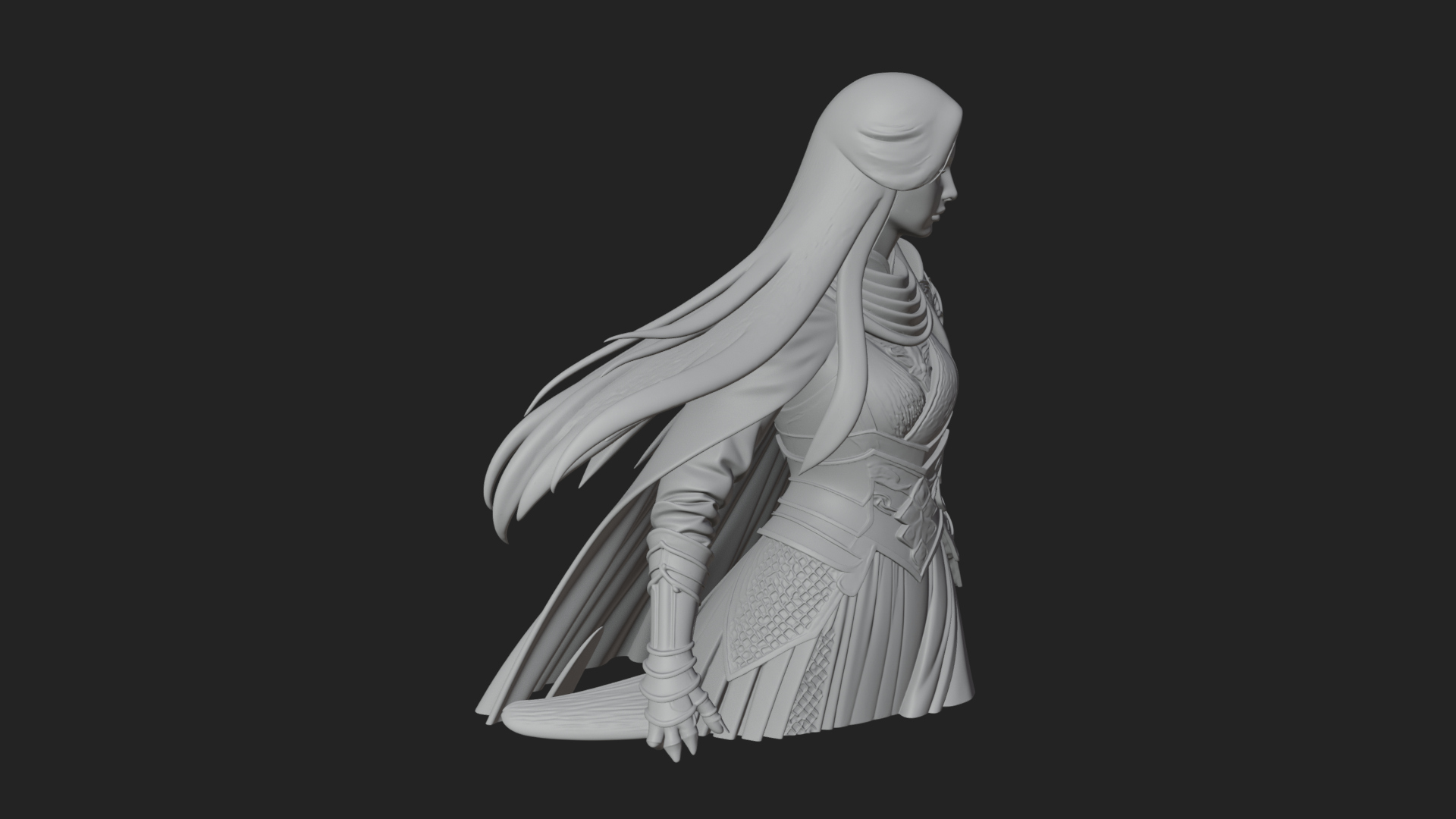 Blue Armor Lady Warrior Statue Design 3 3D Print Model 3D Model