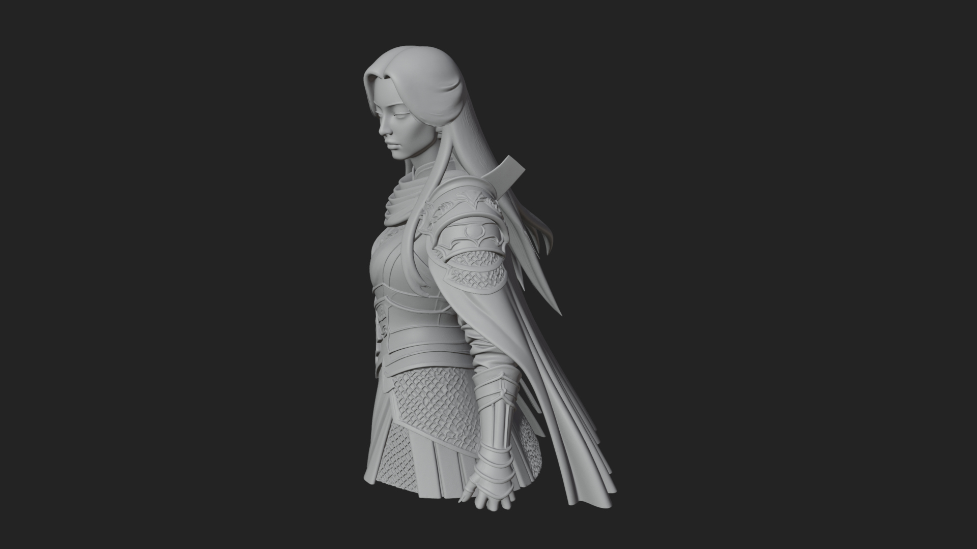 Blue Armor Lady Warrior Statue Design 3 3D Print Model 3D Model