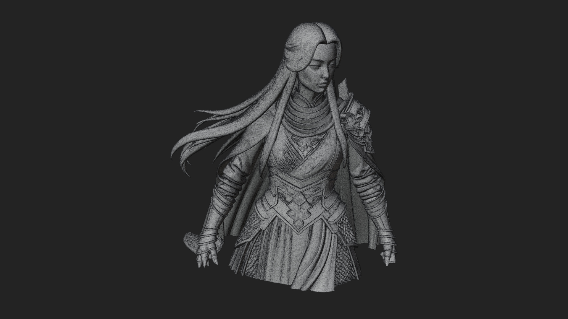Blue Armor Lady Warrior Statue Design 3 3D Print Model 3D Model