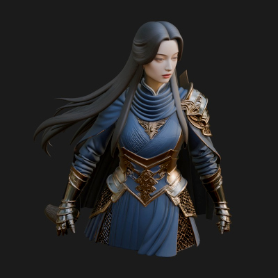 Blue Armor Lady Warrior Statue Design 3 3D Print Model