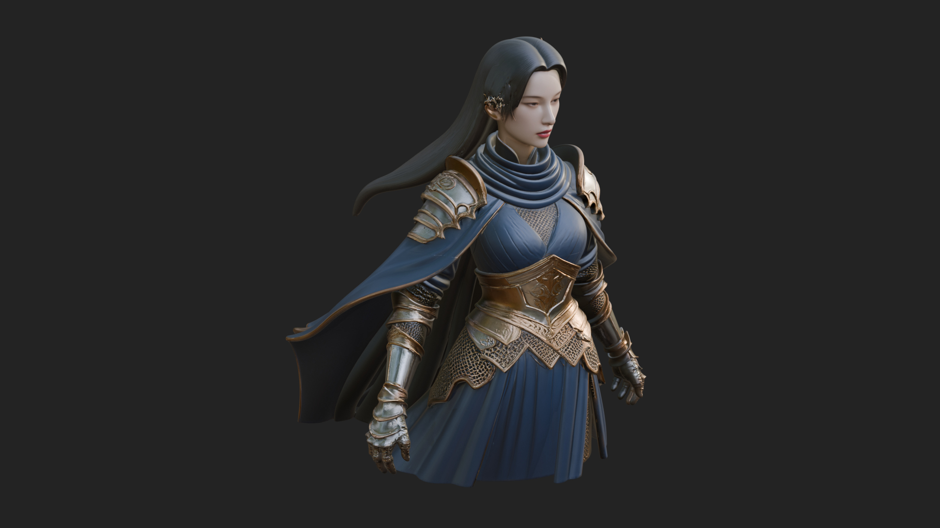 Blue Armor Lady Warrior Statue Design 4 3D Print Model 3D Model