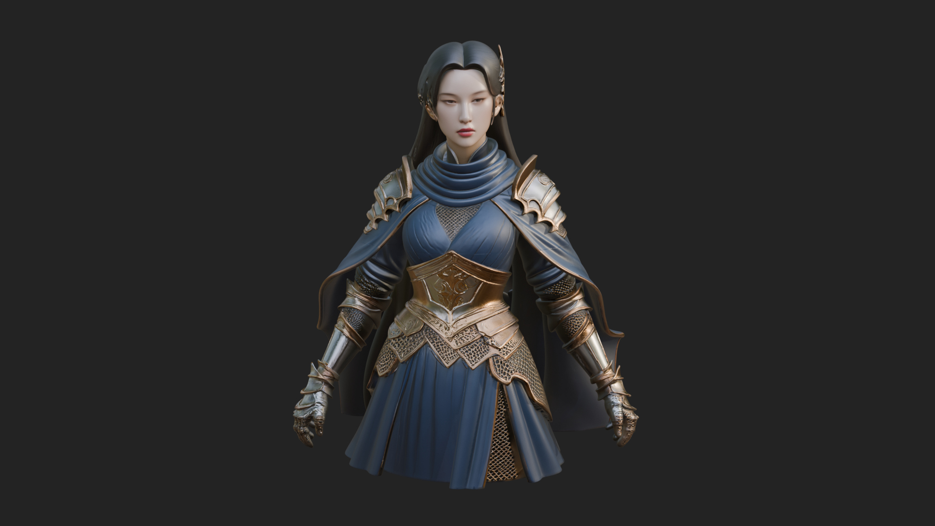 Blue Armor Lady Warrior Statue Design 4 3D Print Model 3D Model