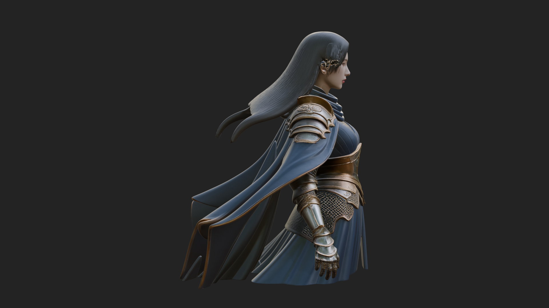 Blue Armor Lady Warrior Statue Design 4 3D Print Model 3D Model
