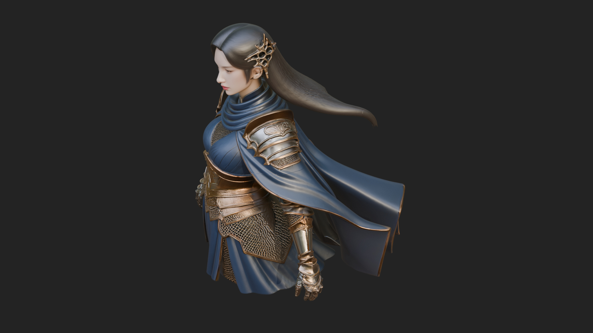 Blue Armor Lady Warrior Statue Design 4 3D Print Model 3D Model