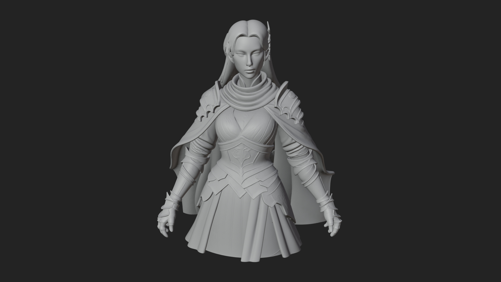 Blue Armor Lady Warrior Statue Design 4 3D Print Model 3D Model